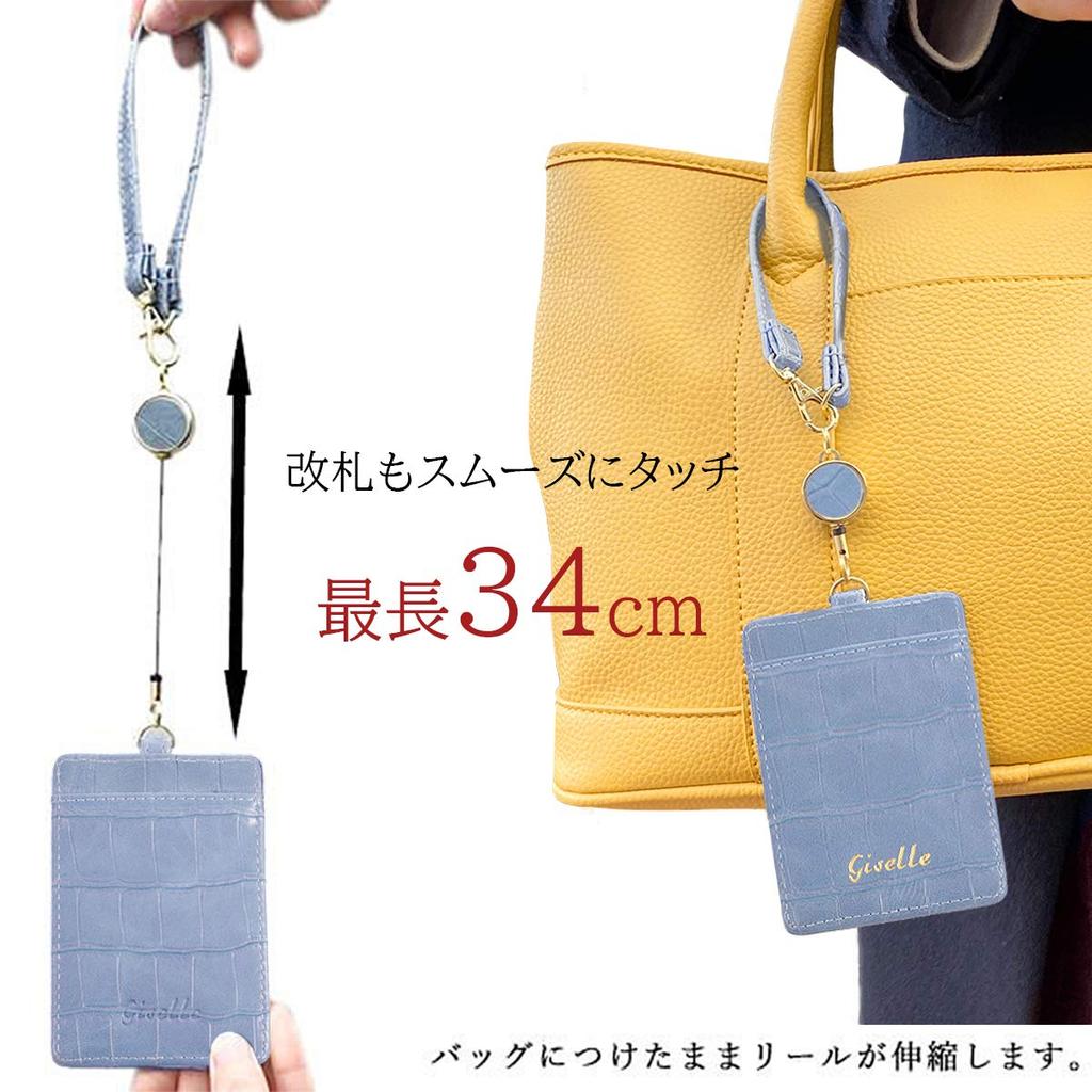 Gisele Pass Case with Reel for Women and Men, ID Card Holder, IC Card Case, Employee ID Card Case, Double-Sided with Strap, Perfect for Commuting and