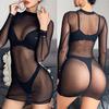 Damska erotyczna sukienka z długim rękawem Mock Neck Przepuszczalna bielizna nocna Bodycon Mini Dress
