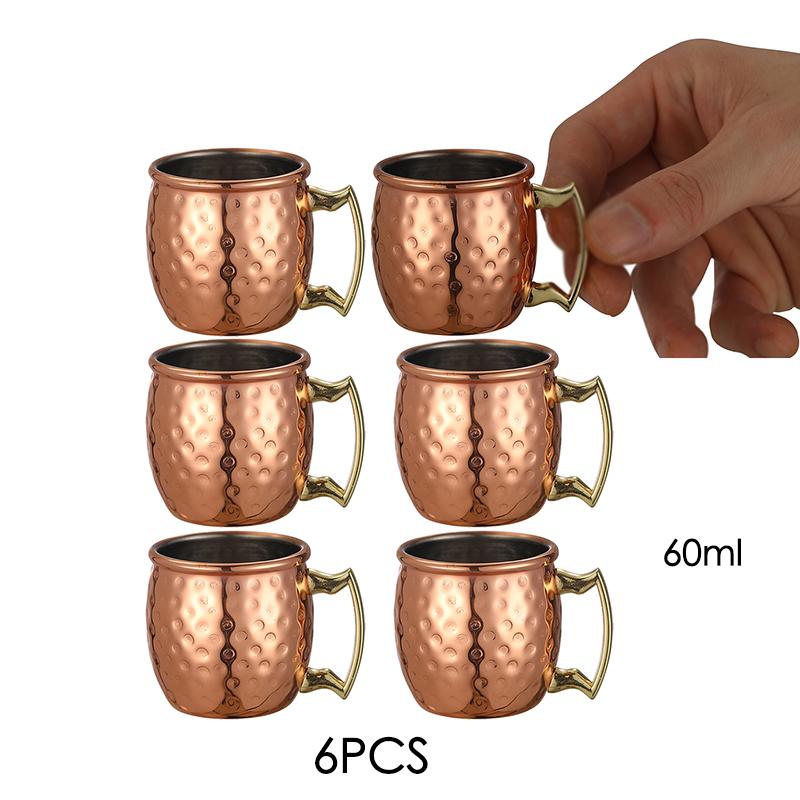 

6 шт. Мини-кружки Moscow Mule с чеканкой, эспрессо-кружки, рюмки: Милые чашки 2 унции для мини-бара | Набор из 6 штук - Покрытие медью 60-70ml