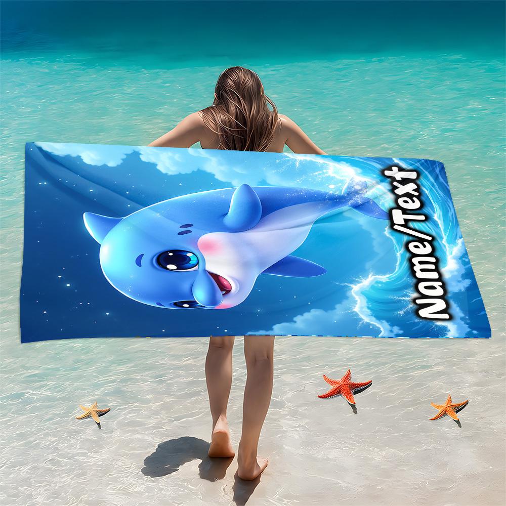 Custom Cute Dolphin Beach Towel Name Text Microfiber Bath Towel Soft Quick Dry Swimming Pool Blanket All Season Use