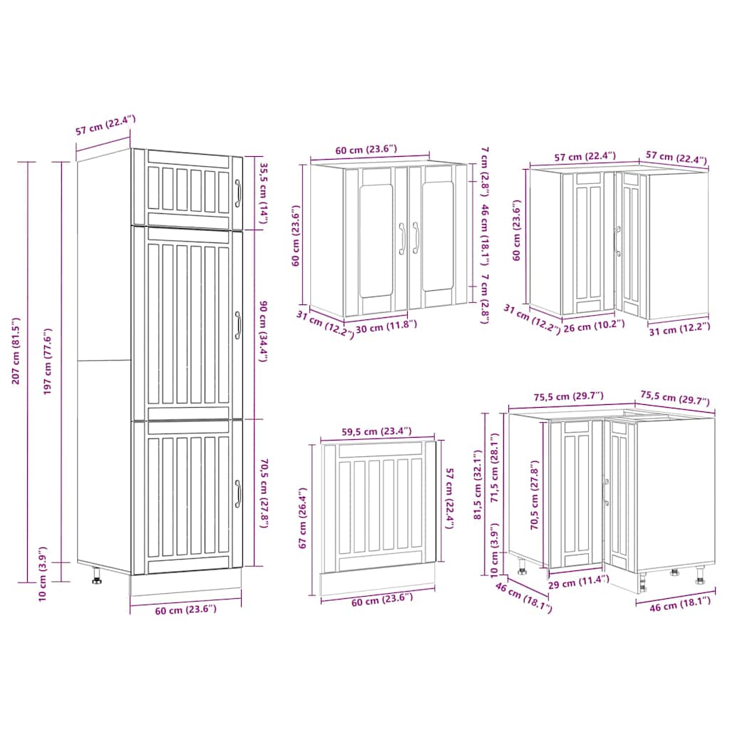 14 Piece Kitchen Cabinet Set Lucca Concrete Grey Wood Based Material