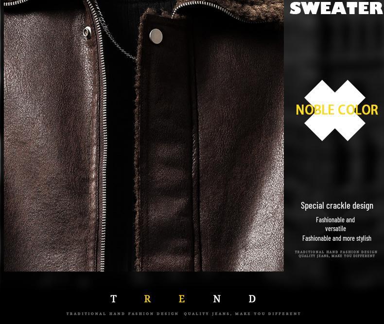 Men's Luxurious Retro German Fur-Lined Cotton Parka – Autumn/Winter Fleece Leather Jacket