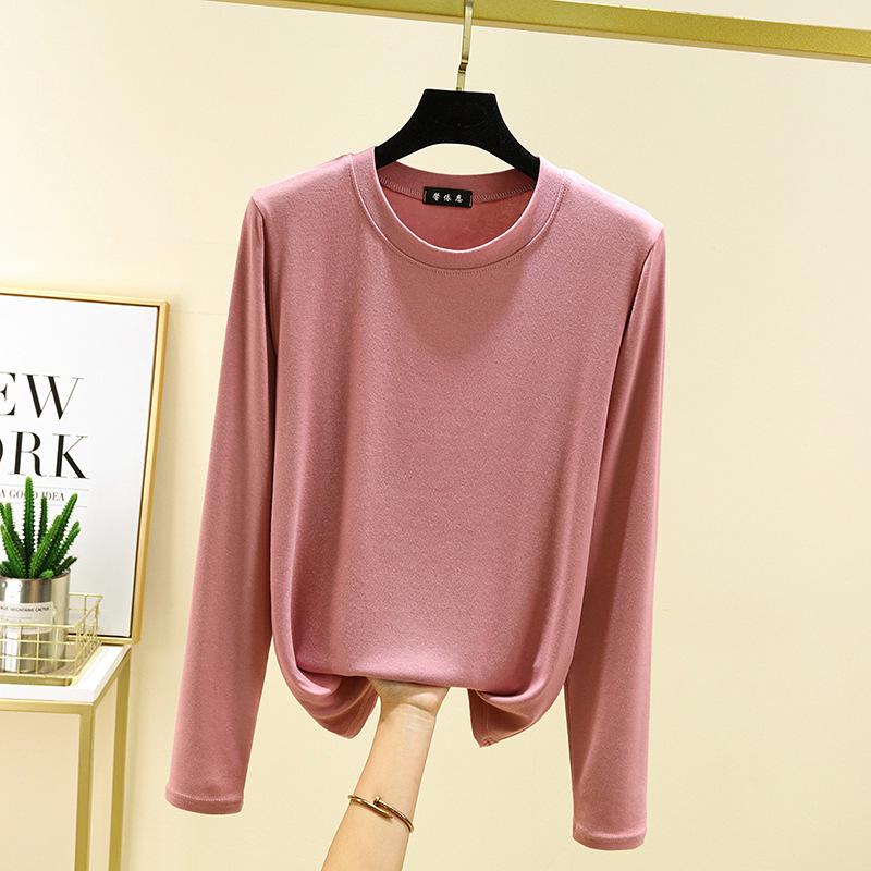 

2024 Осень/Зима Женская Большого Размера Однотонная Приталенная Повседневная Базовая Футболка с Круглым Вырезом Double Extra Large