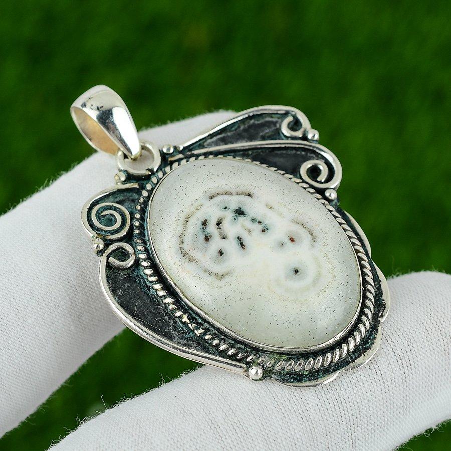 

Подарок на годовщину для нее Подвеска из натурального океанического яшмового драгоценного камня 925 серебро