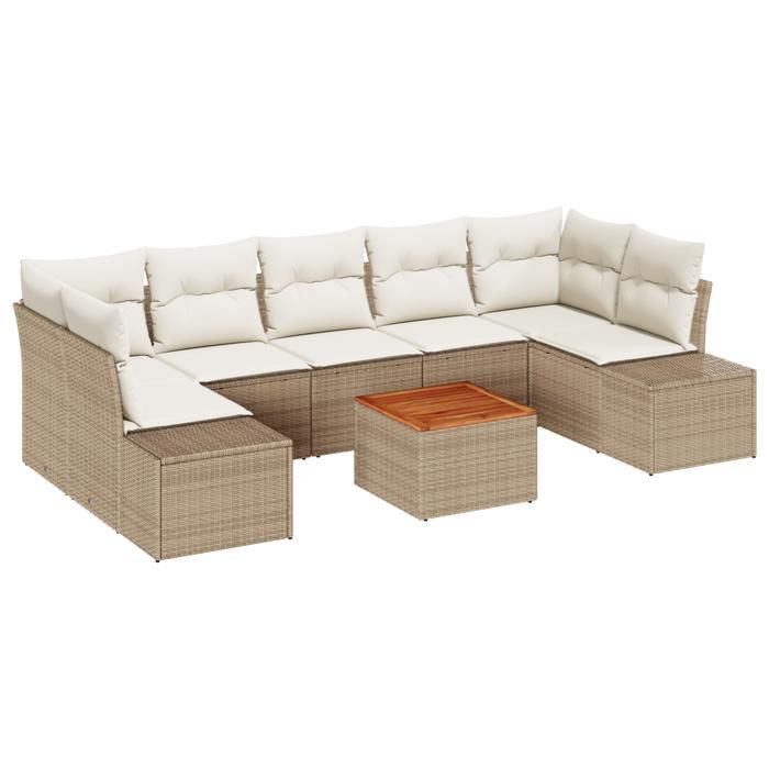 VidaXL Ensemble de canapé de jardin 8 pièces avec coussins beige poly rotin acacia 3347925
