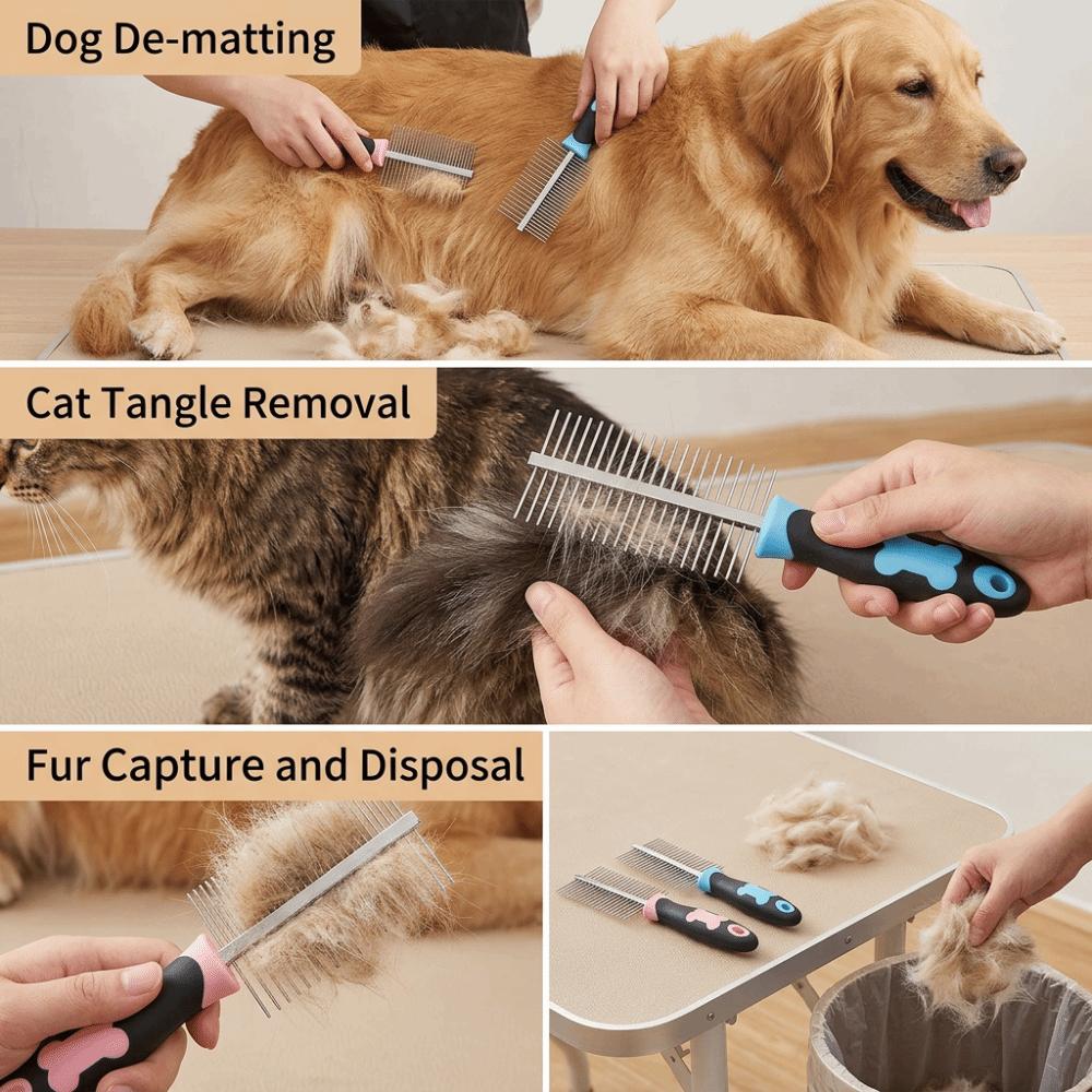 Steel Pin Double Sided Comb Double Sided Steel Pin Brush Multi-function Pet Comb Daily Brushing розовый