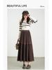 Autumn 2025 Korean-Style Lace Patchwork Pleated Skirt for Women with Elastic Waist