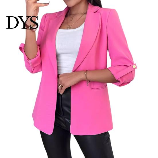 Button Sleeve Blazer Women Suit Coat Autumn Winter Long Sleeved Cardigan Lined Jacket Casual Lapel Solid Color for Business Daily Wear