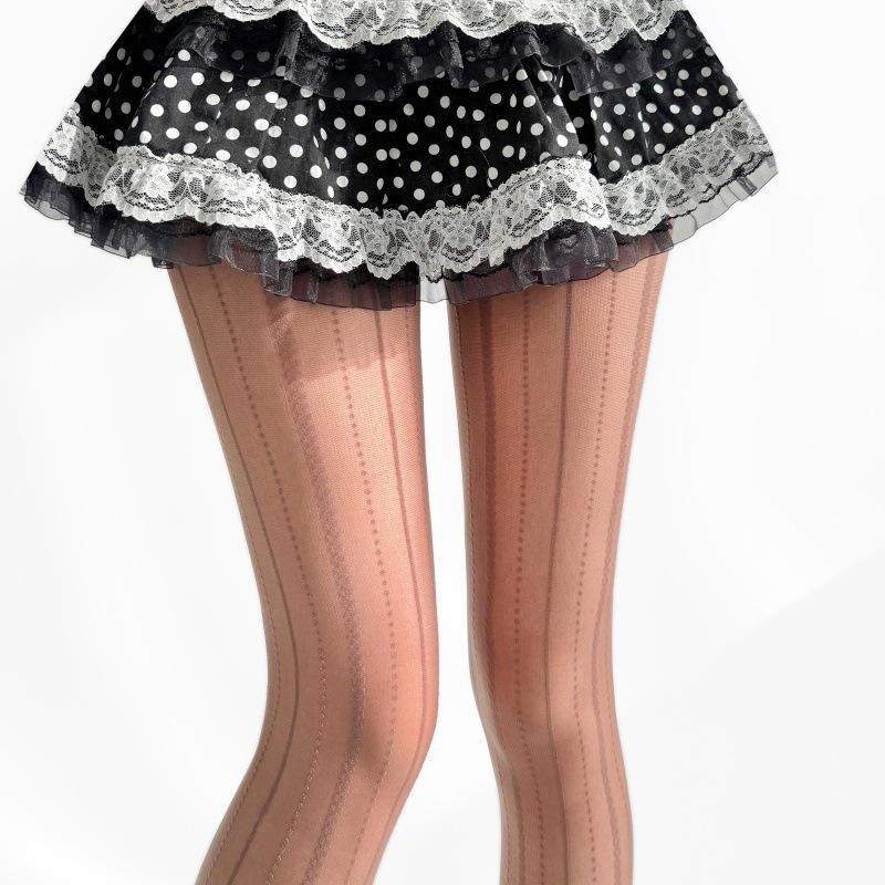 Retro Autumn-Winter Striped Lace Knit Polka Dot Slimming Tights