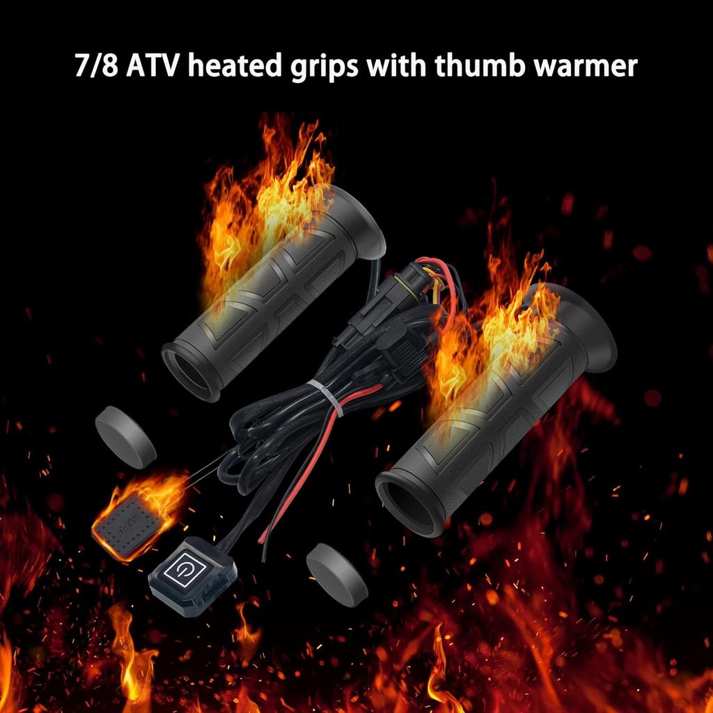 Lock On Heated ATV Grips, ATV Heated Grips and Thumb Warmer, 3 Heat Settings 7/8 Electric Heating Handlebar Grips