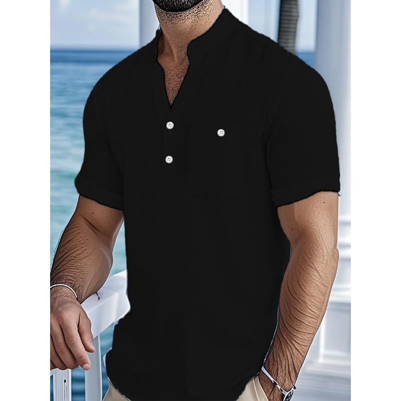 Herren Kurzarm T-Shirt Retro Atmungsaktiv und Leicht Herren Baumwolle und Leinen Tang Kleidung