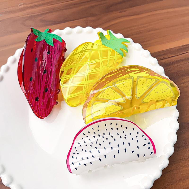Pinza para el pelo de fresa de acetato Serie de frutas de personalidad Pinza Pinza para el pelo de sandía Accesorios para el pelo Pinzas de cereza Pinzas para el pelo de mujer