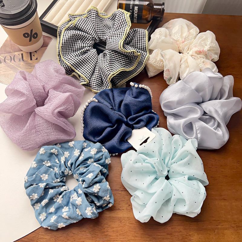 New Large-sized Fabric Hair Band and Hair AccessoryFeaturing Retro Floral and Diamond-encrusted Ponytail Hair Ties