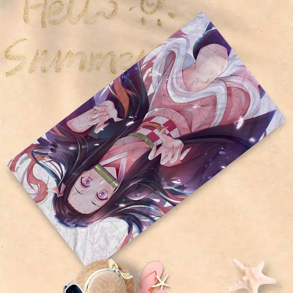 Demon Slayer Nezuko Kamado Cartoon Microfiber Printed Beach Towel Mountain Climbing Yoga Beach Swimming Running Absorbent Towel