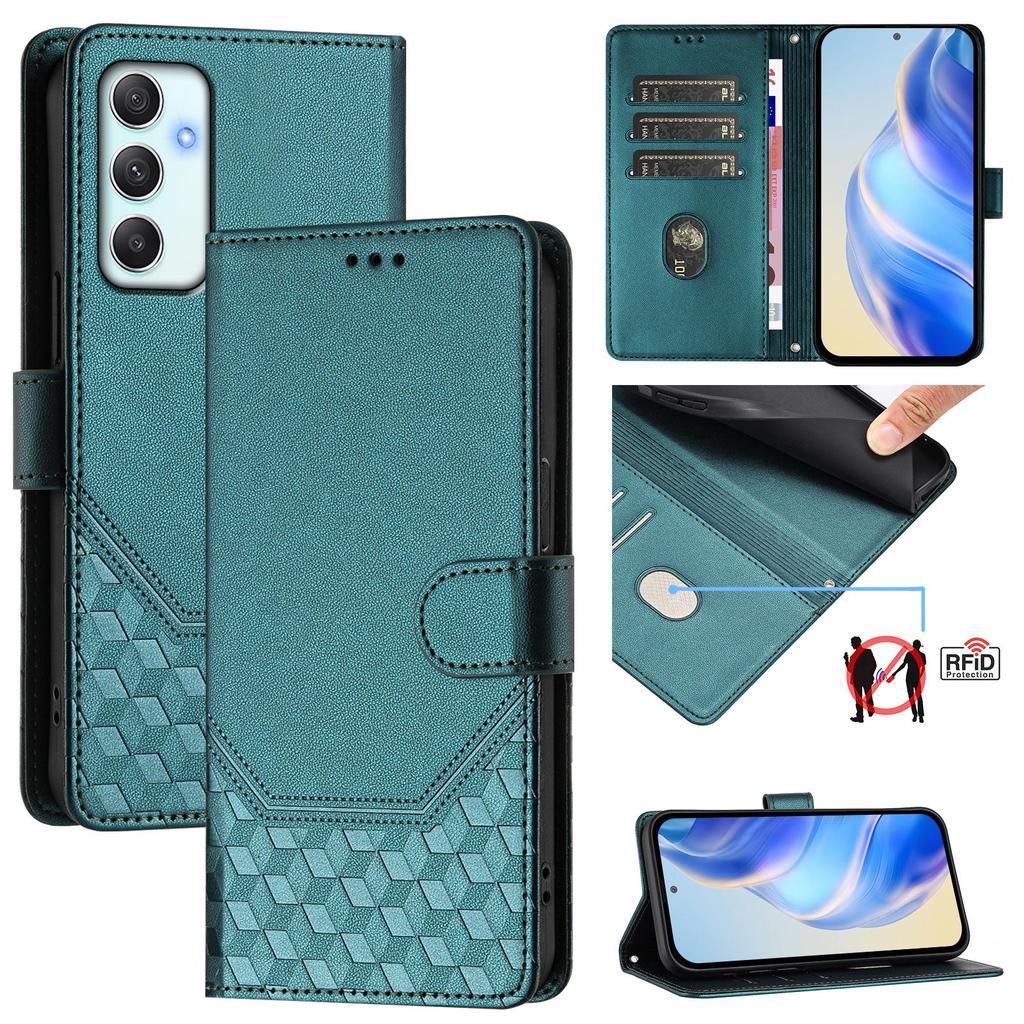 For Samsung Galaxy A35 5G Case Imprinted Honeycomb RFID Blocking Leather Phone Cover with Strap