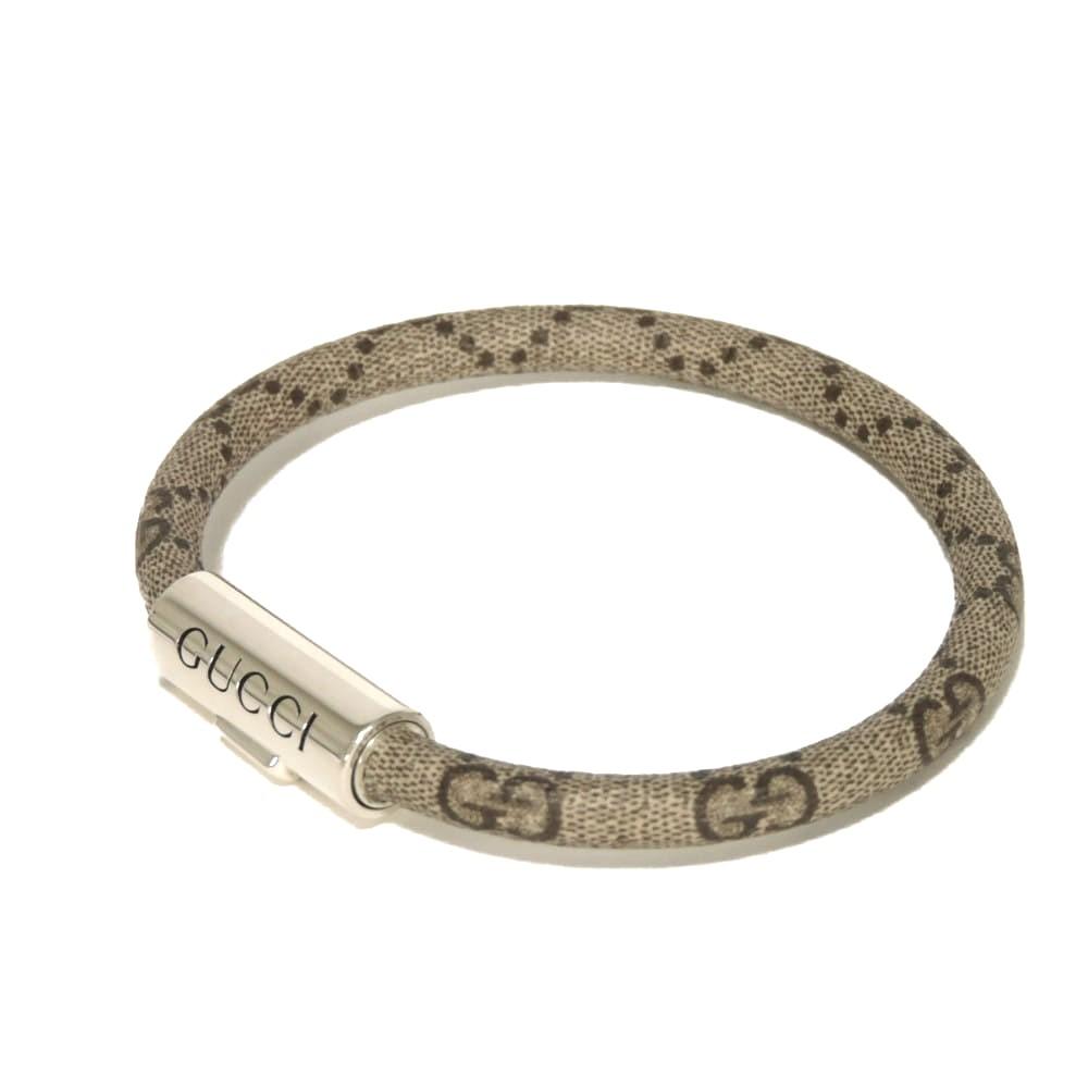 Used GG Supreme Bracelet 9539 797156 JAAGE 8163 7986 17 Double G Ebony Cord Ag925 Sterling Silver Logo Beige Unisex