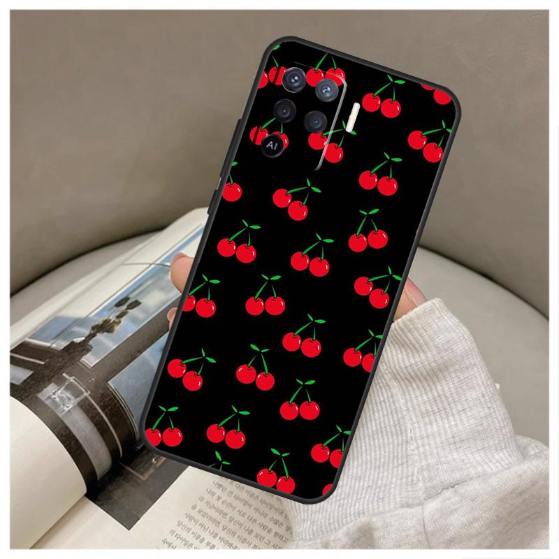 Cherry Pattern For OPPO A53 A5 A9 2020 A96 A76 A16 A54 A74 A94 A58 A78 A98 A52 A72 A15 A17 A57 A77 A79 Case