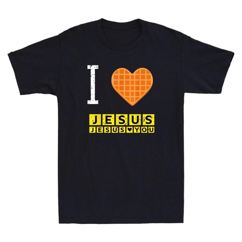 I Love Jesus Waffle Heart Funny Christian Breakfast Men s Short Sleeve T-Shirt XXXL