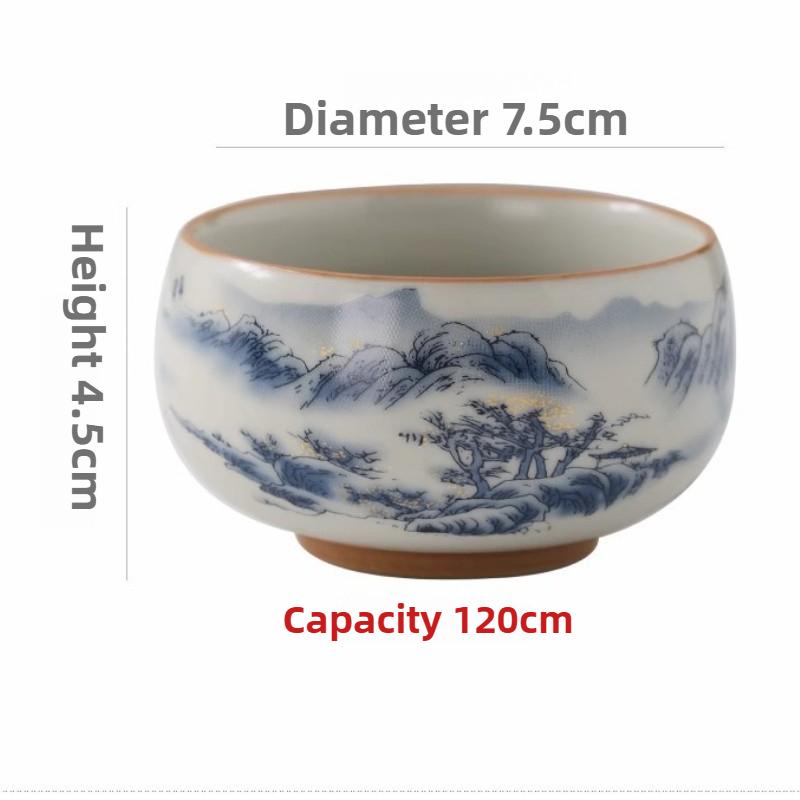 1pc  Beige Ru Kiln Master Cup Single Cup Ceramic Household Kung Fu Tea Cup Retro Blue and White Cup  Master's Cup Tea Set