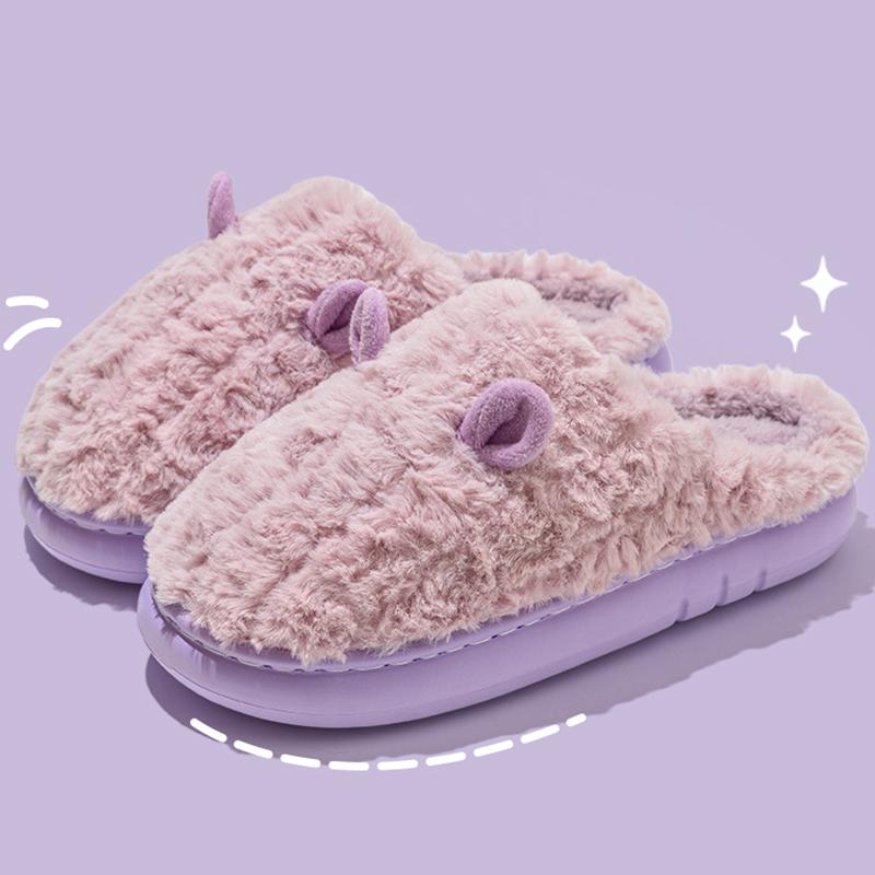 Fashion Cute Platform Plush Slippers for Women Couple Anti Slip Warm Fluffy Home Slides Woman Winter Soft Sole Cotton Indoor Shoes 45