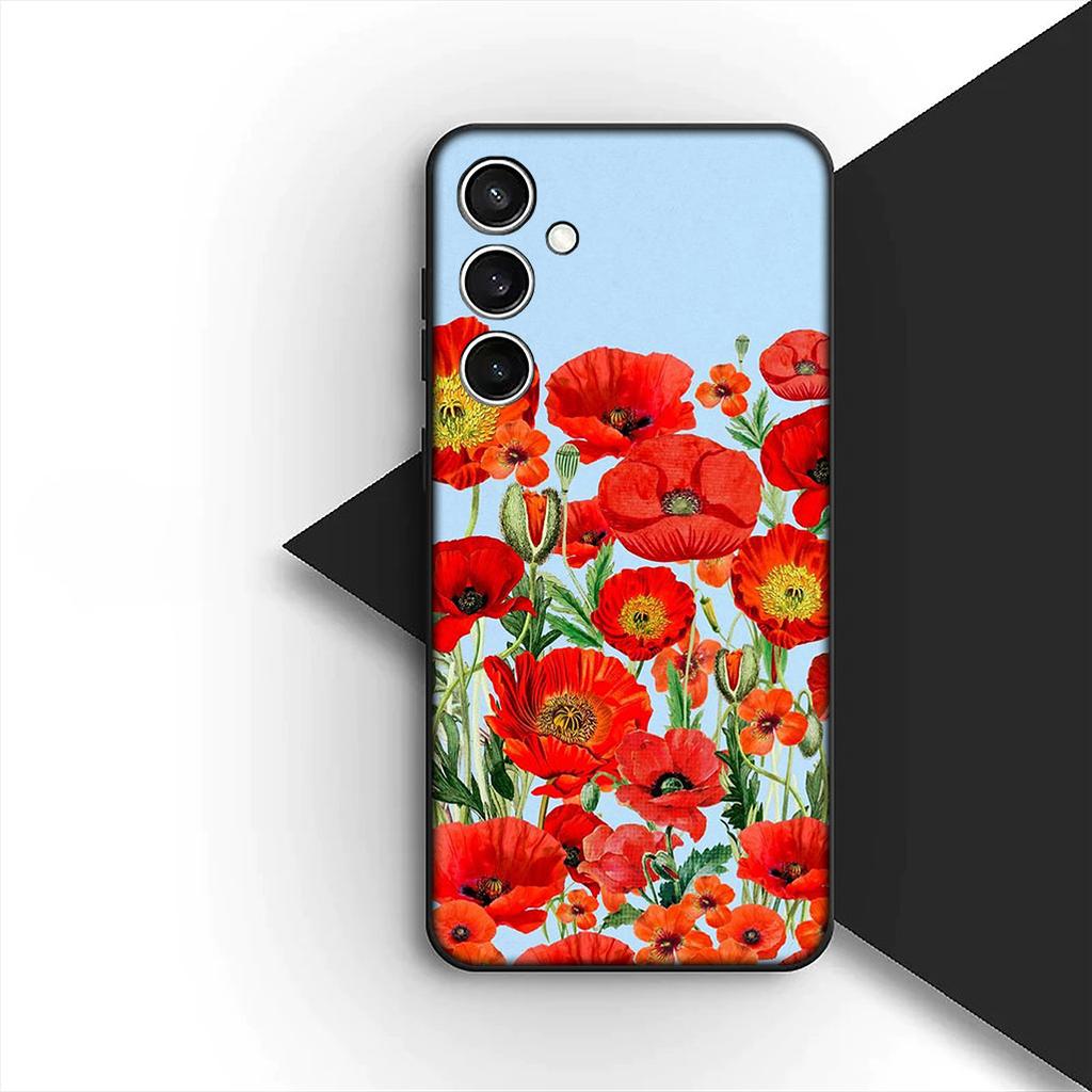 Casing for Samsung Galaxy S20 S22 S21 FE Ultra Plus A07 A17 A15 A16 A25 A57 A37 Phone Cover Protective Case Poppy Flower Bloom