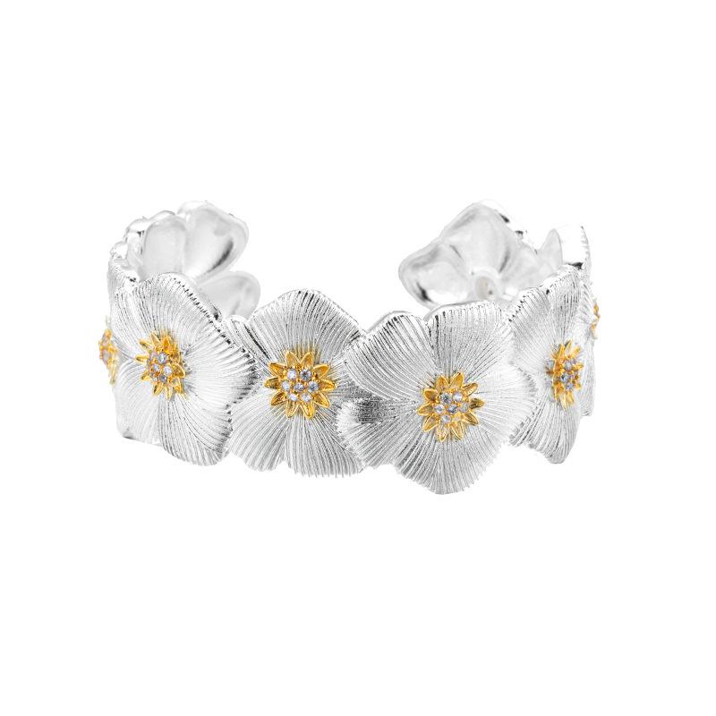 JMXD-High-end Silver Cherry Blossom Element Niche Design Bracelet, Fashionable Women's Plant Flower Wristband