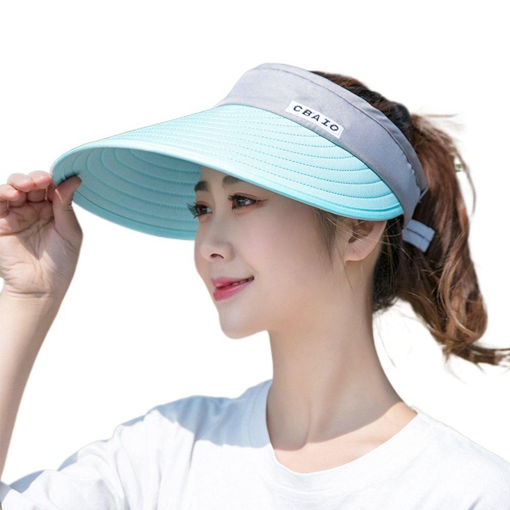 

Women Breathable UV Protection Adjustable Empty Top Hat Sports Visors Beach Cap Sun Hat Blue grey
