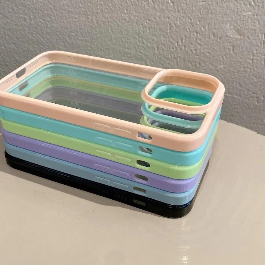 Fashion Transparent Candy Color Bumper Phone Case For iPhone 15 14 13 12 11 Pro Max XR XS X Plus Soft Shockproof TPU Back Cover