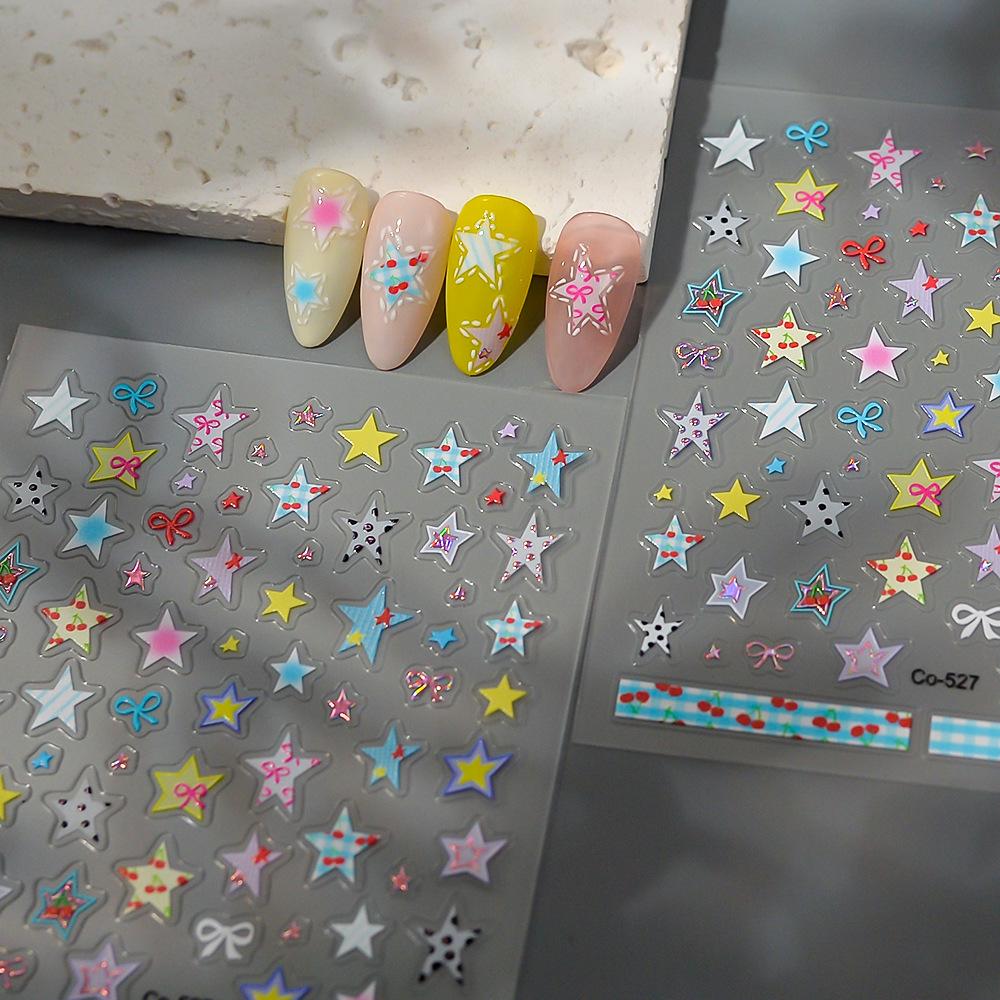 Trendy Translucent Star Plaid Nail and Device Decor Stickers