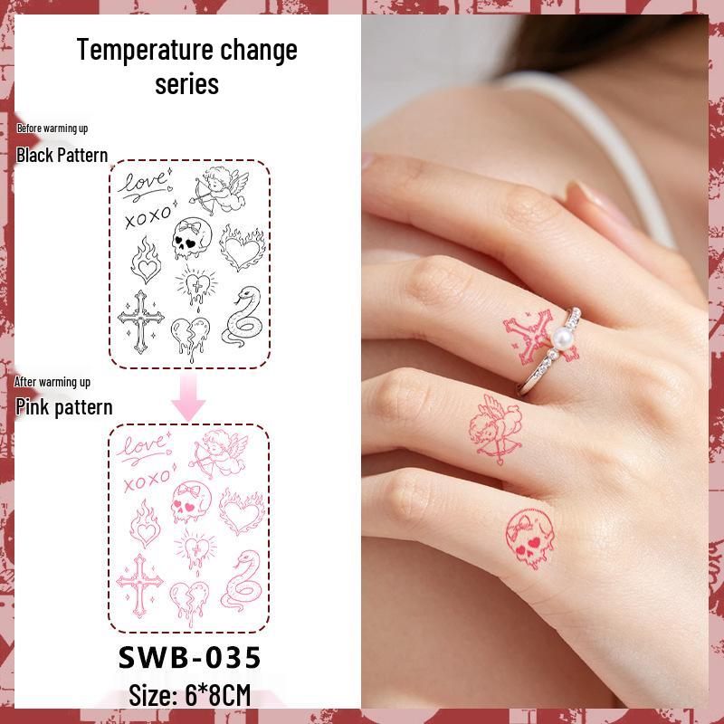 Temperature-Sensitive Succubus Finger Color-Changing Waterproof Tattoo Sticker - Cute Cartoon Design