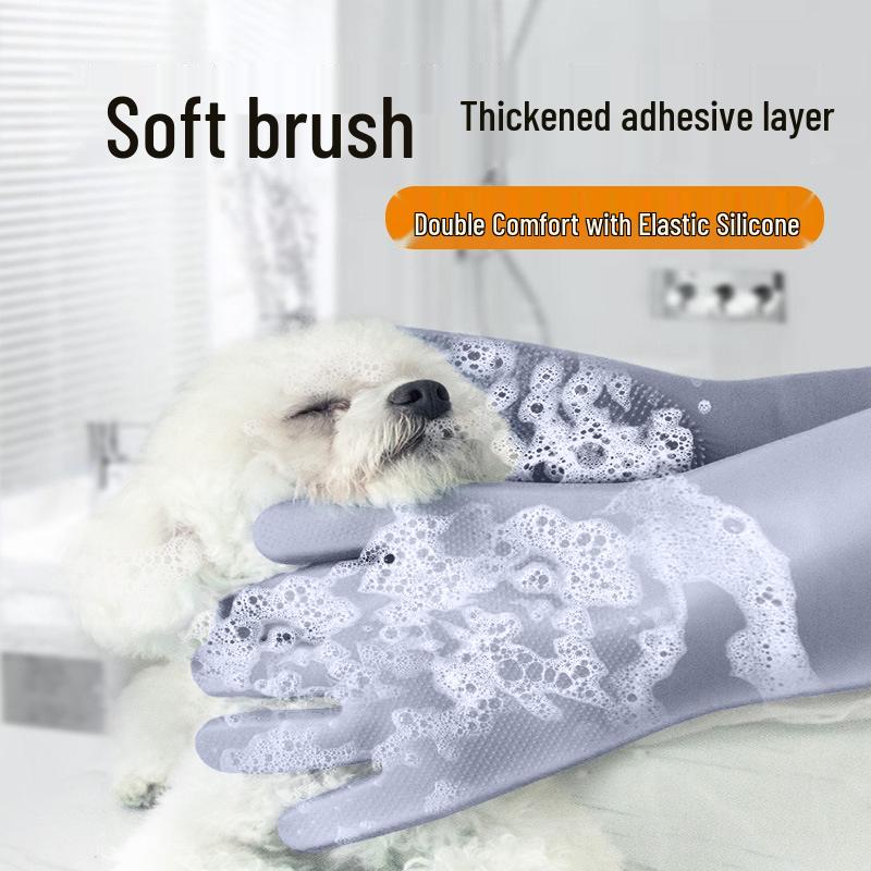 Silicone Pet Bathing Gloves - Anti-Scratch/Bite, Grooming & Hair Removal
