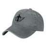 Winged Cross Logo Washed Canvas Baseball Cap Vintage Black Adjustable Hat with Religious Symbol Design for Unisex and Women