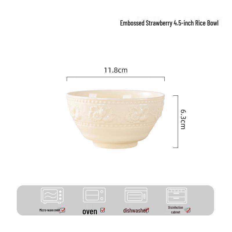 OIMG Minimalist 4.5-inch Embossed Strawberry Ceramic Bowls (Set of 3)