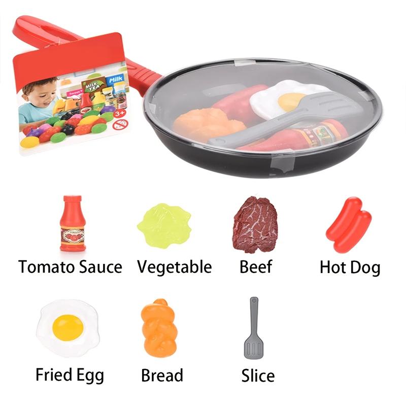 8pcs/set Simulation Kitchenware Play Set Pot Steak Vegetable Bread Hot Dog Omelette Children Toy Kitchen Food Toys