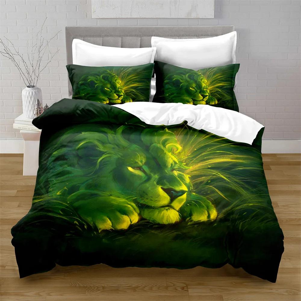 Lion Print Single Duvet Cover Set with Pillowcases 75*50cm, Soft Microfiber Bedding Set Comforter Cover for Adults Kids 2PCs Set