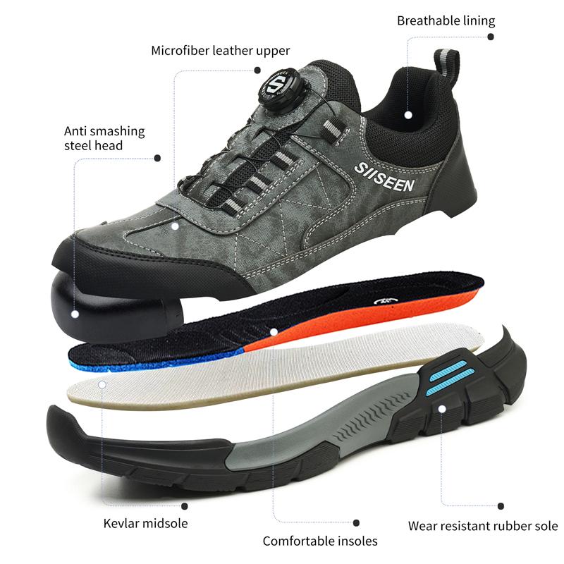 Rotating button Men's Sports Shoes Protection Boots Safety Shoes Men Work Sneakers Steel toe shoes Puncture-Proof Work Shoes