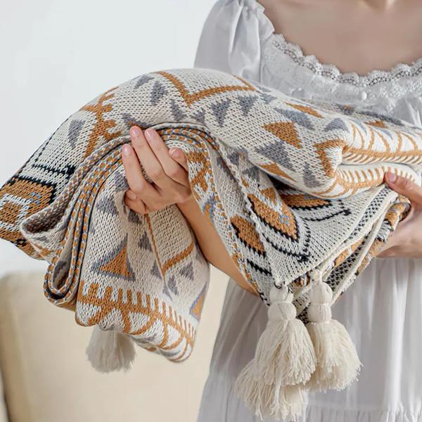 WTEMPO Bohemian Style Office Tassel Knitted Blankets Leg-covering Blankets Full-body Shawls Dormitory Nap Small Blankets Home Bed Blankets