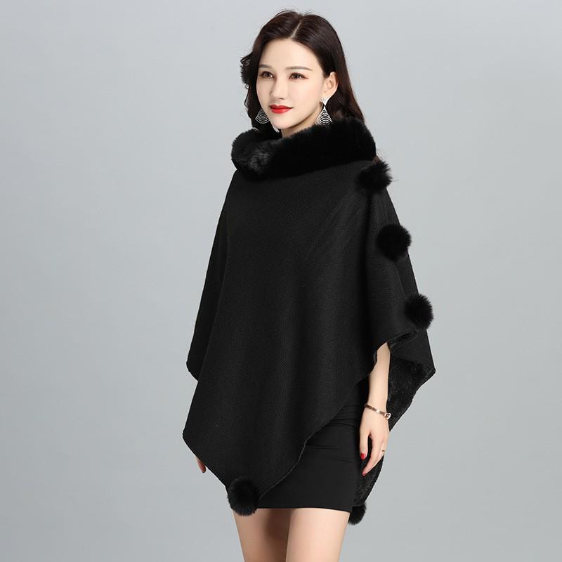 Womens Winter Faux Rex Rabbit Fur Shawl Cape Coat Streetwear Outerwear Longline Shoulder Drape Cardigan
