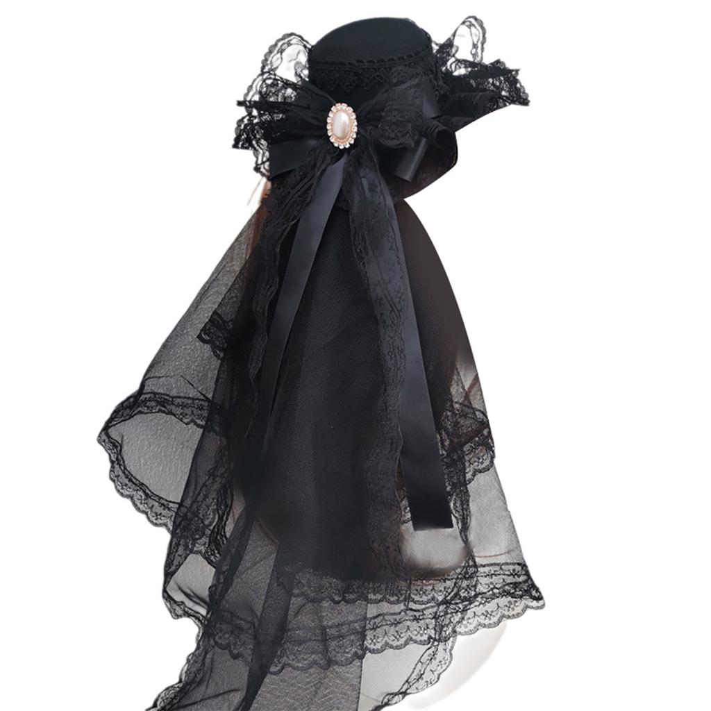 Ribbon Bowknot Veil Small Hat with Hair Clip Fashion Headwear Women Teens Halloween Hair Bows Masquerades Party Headwear