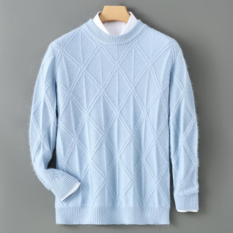 Men's Three-Ply Wool Jacquard Sweater - Warm, Versatile Round Neck for Autumn/Winter Business Casual Wear