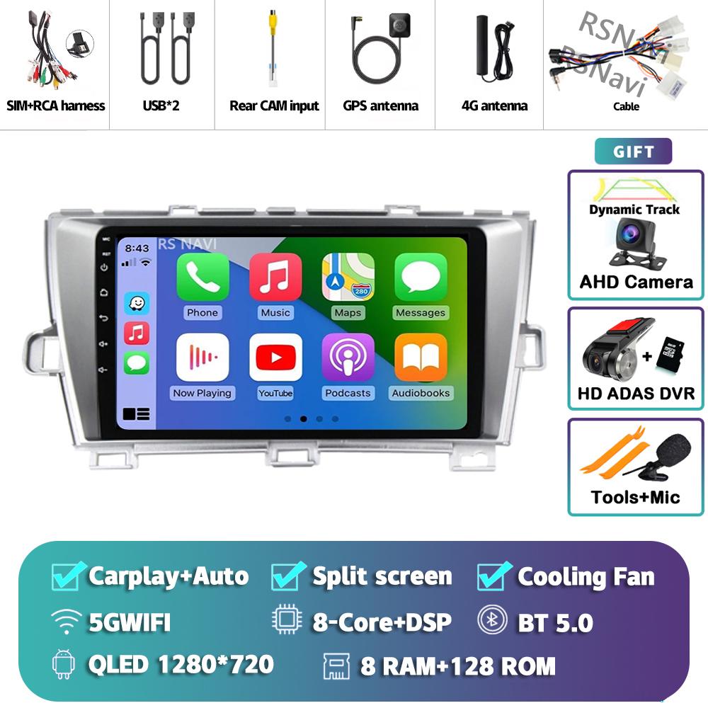 Android 14 Carplay Auto For Toyota Prius 2009 - 2015 Car Radio 4G+WIFI Player Multimedia Stereo 360 Camera Navigation Video GPS