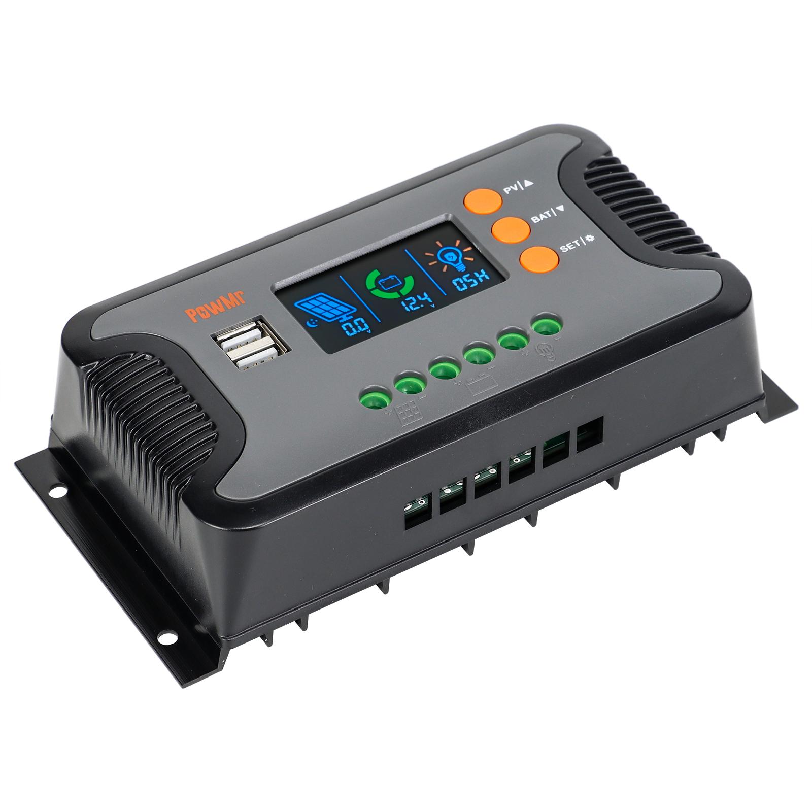 

PowMr 80A PWM Solar Charge Controller Adjust 12V 24V 36V 48V Battery Max PV 100V LED Display with 2 USB 5V 2A Slient Operation 12V 24V 36V 48V