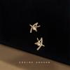 Micro-inlaid zircon design sense star small stud earrings fashion commuting versatile hollow five-pointed star pearl earrings