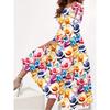 Plus Size Casual Dress, Women's 3D Printed Long Sleeve Round Neck Slightly Stretch Long Dress