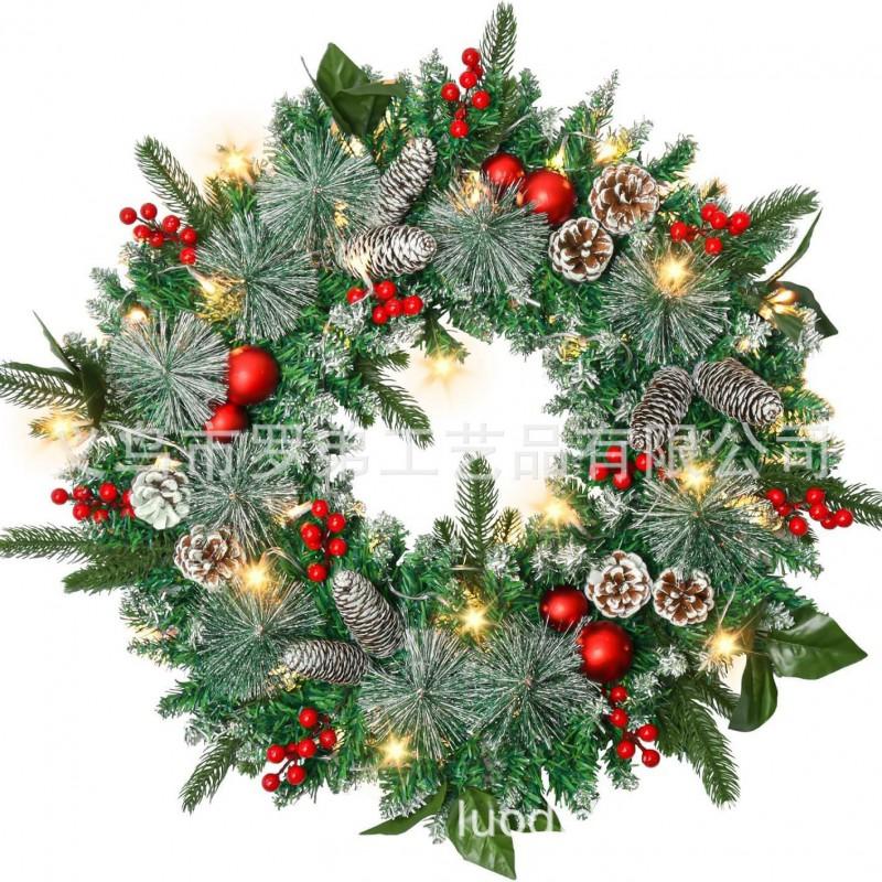 Christmas Decorations Set: LED String Lights Red Poinsettia Flowers Wreath Door Hanging Home Festive Interior