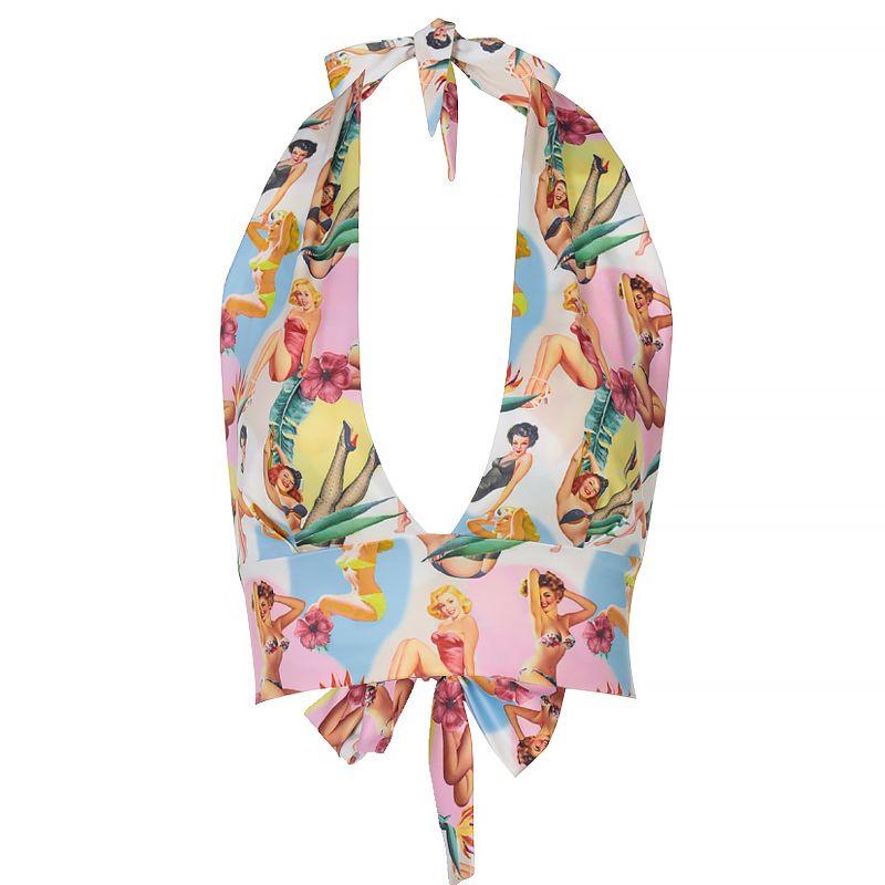 

Модный стиль Мультяшный принт Маленький слинг-топ Милый Сладкий Девушка Холтернек Короткие Топы Мода Image color One size