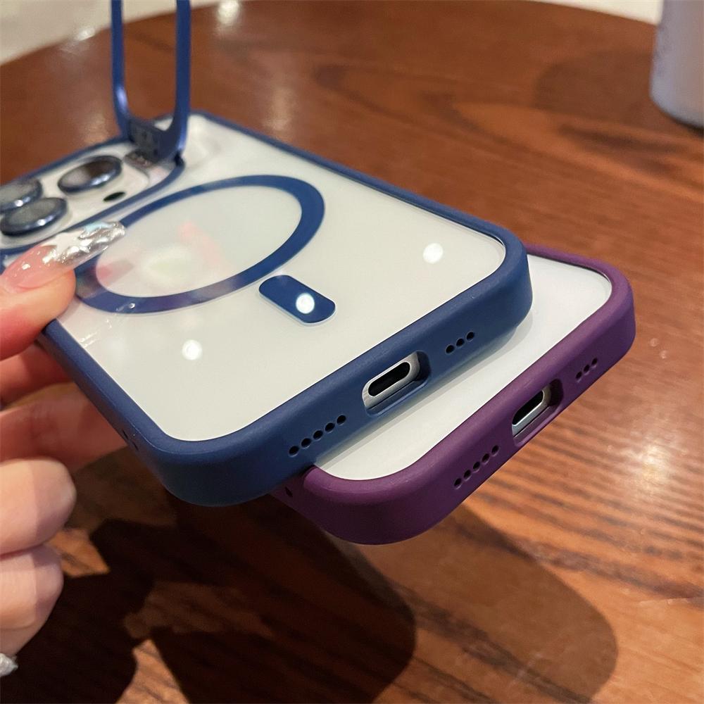 Magnetic Camera Stand Holder Clear For iPhone 15 14 13 12 11 Pro Max Plus For Magsafe Lens Mount Bracket Shockproof Cover Funda