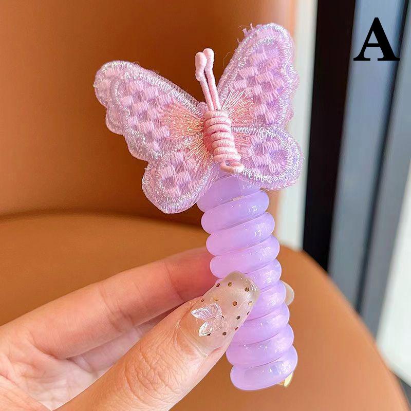 Прекрасная вышитая бабочка и цветы Эластичная спиральная резинка для волос Резинка для волос на хвост Кольцо для волос Резинка Головной убор для детей