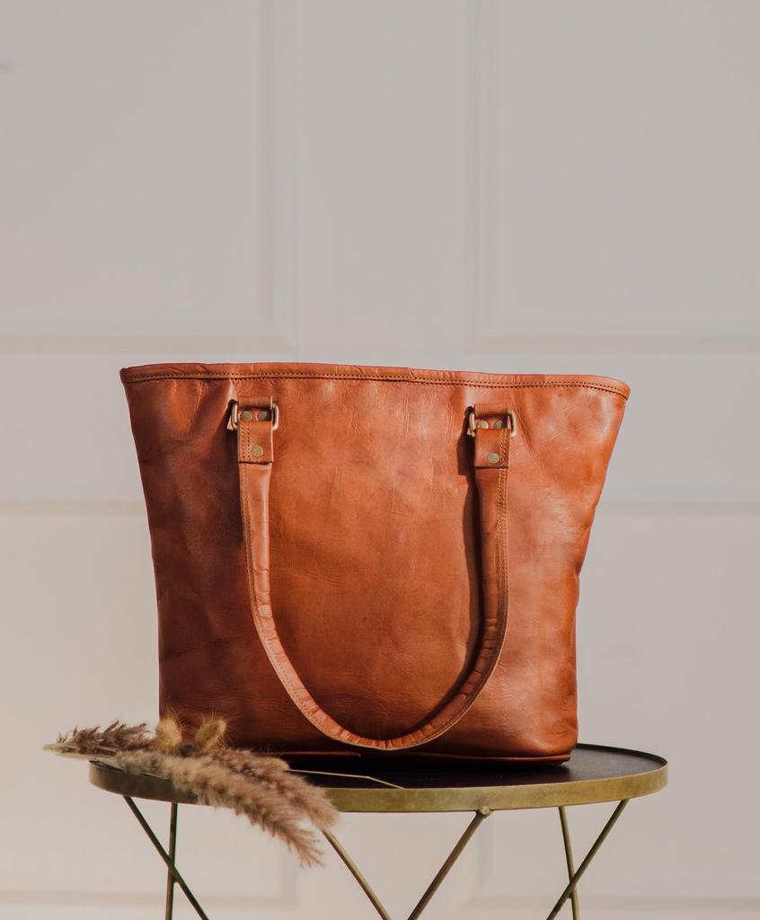 Personalized Handmade Vintage Goat Leather Tote Bag For Women