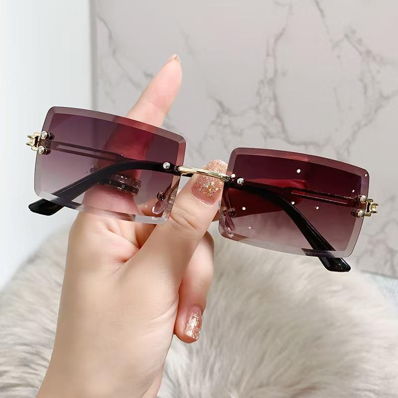 Vintage Fashion Sunglasses Rimless Frameless Rectangle Shades Gradient UV400 Summer Traveling Sun Glasses for Women